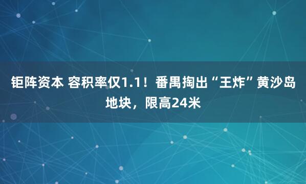 钜阵资本 容积率仅1.1！番禺掏出“王炸”黄沙岛地块，限高24米