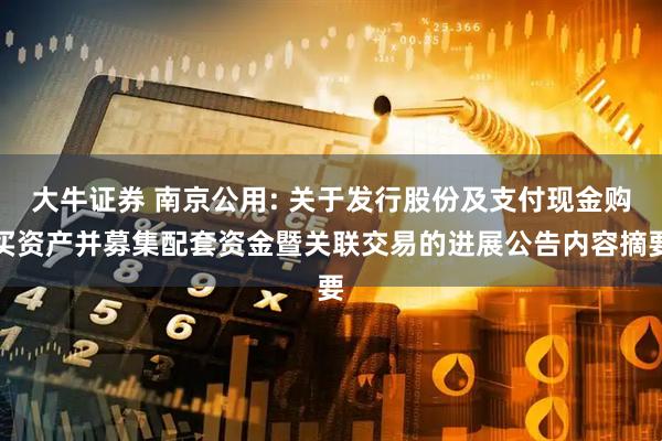 大牛证券 南京公用: 关于发行股份及支付现金购买资产并募集配套资金暨关联交易的进展公告内容摘要