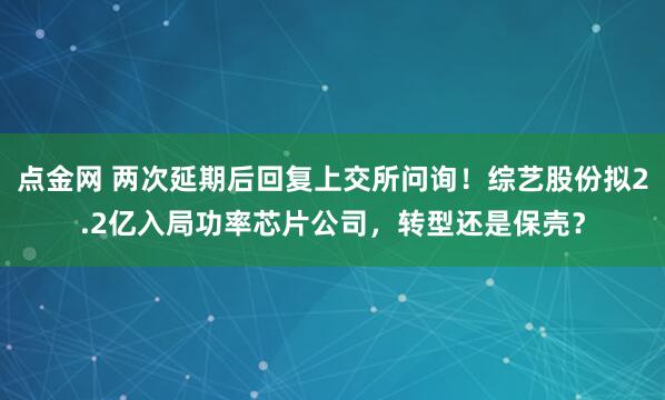 点金网 两次延期后回复上交所问询！综艺股份拟2.2亿入局功率芯片公司，转型还是保壳？